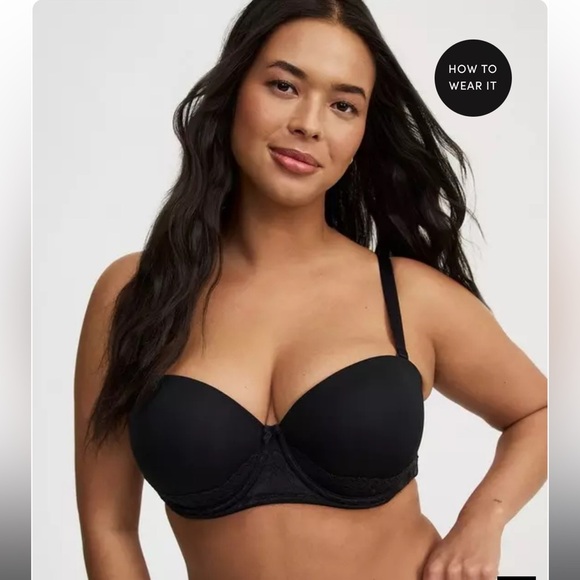 Torrid Black Lace Bombshell Everyday Strapless Push-Up Bra 38DDD - Picture 3 of 14